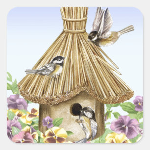 ChickadeesBirdhouse Quadratischer Aufkleber