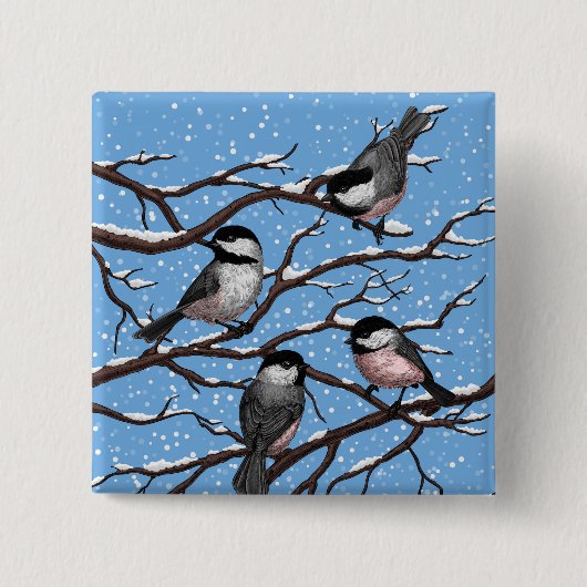 Chickadei im Winter Button (Vorderseite)