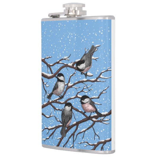 Chickadei im Winter Flachmann (Links)