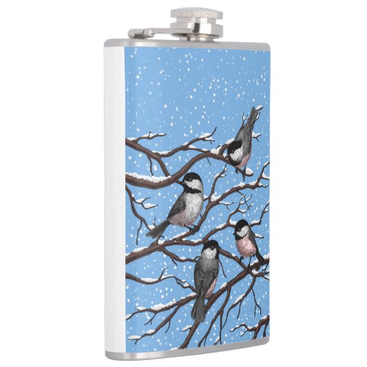 Chickadei im Winter Flachmann (Rechts)