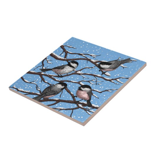 Chickadei im Winter Fliese (Seite)