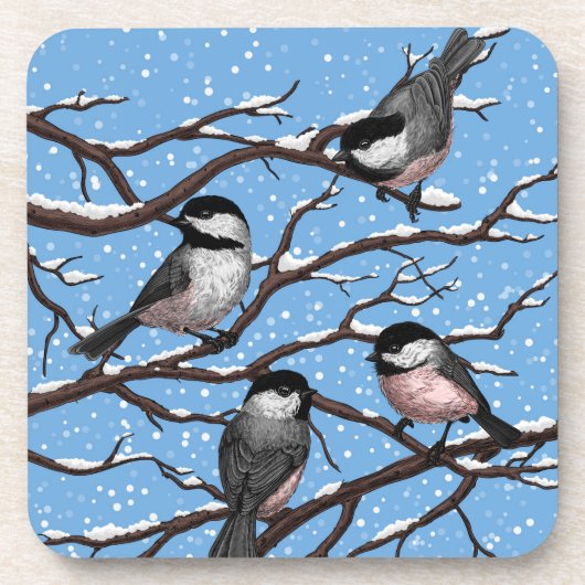 Chickadei im Winter Getränkeuntersetzer (Vorderseite)