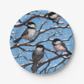 Chickadei im Winter Pappteller (Vorderseite)