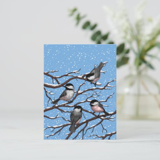 Chickadei im Winter Postkarte (Stehend Vorderseite)