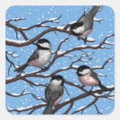Chickadei im Winter Quadratischer Aufkleber (Vorderseite)