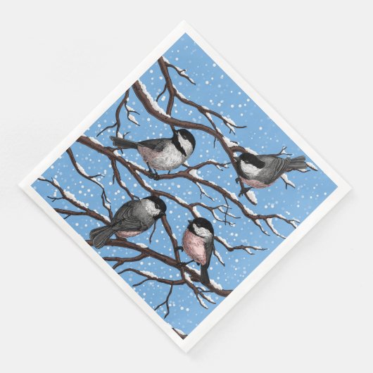 Chickadei im Winter Serviette (Ecke)