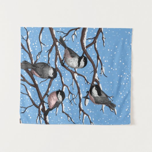 Chickadei im Winter Wandteppich (Vorderseite (Horizontal))