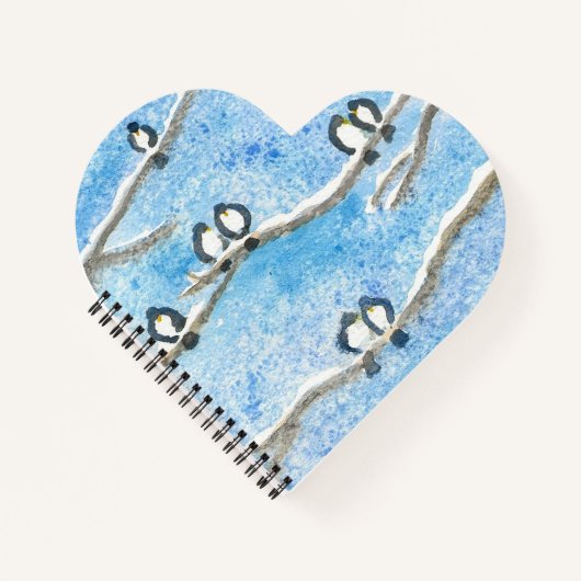 Chickaden an Baumzweigen im Winterschnee Notebo Notizblock (Vorderseite)