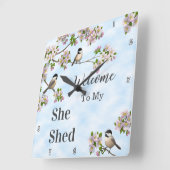 Chickaden & Apple Blüten personalisieren Quadratische Wanduhr (Winkel)