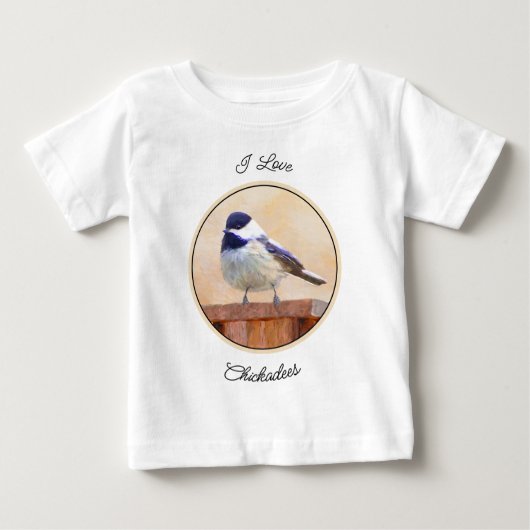 Chickadeo auf Birdhouse Malerei Original Bird Art Baby T-shirt (Vorderseite)
