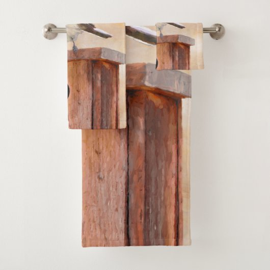 Chickadeo auf Birdhouse Malerei Original Bird Art Badhandtuch Set (Insitu)