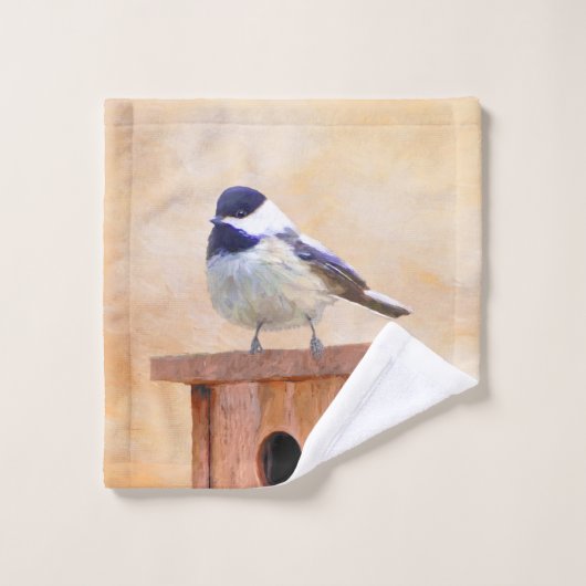 Chickadeo auf Birdhouse Malerei Original Bird Art Badhandtuch Set (Waschlappen)