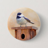 Chickadeo auf Birdhouse Malerei Original Bird Art Button (Vorderseite)