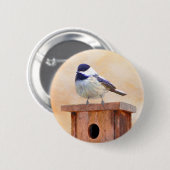 Chickadeo auf Birdhouse Malerei Original Bird Art Button (Vorne & Hinten)