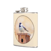 Chickadeo auf Birdhouse Malerei Original Bird Art Flachmann (Links)