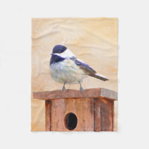 Chickadeo auf Birdhouse Malerei Original Bird Art Fleecedecke