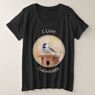 Chickadeo auf Birdhouse Malerei Original Bird Art Große Größe T-Shirt