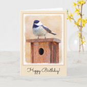 Chickadeo auf Birdhouse Malerei Original Bird Art Karte (Gelbe Blume)