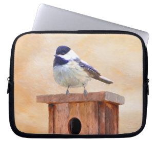 Chickadeo auf Birdhouse Malerei Original Bird Art Laptopschutzhülle