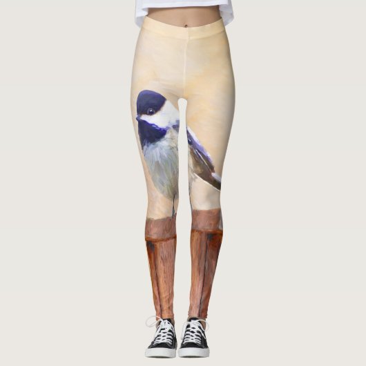 Chickadeo auf Birdhouse Malerei Original Bird Art Leggings (Vorderseite)