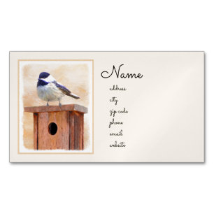 Chickadeo auf Birdhouse Malerei Original Bird Art Magnetische Visitenkarte