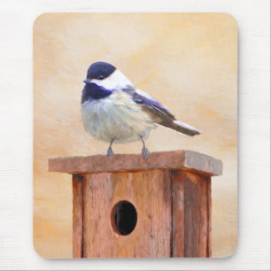 Chickadeo auf Birdhouse Malerei Original Bird Art Mousepad
