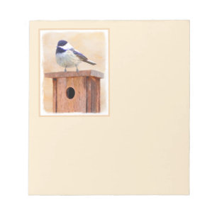 Chickadeo auf Birdhouse Malerei Original Bird Art Notizblock