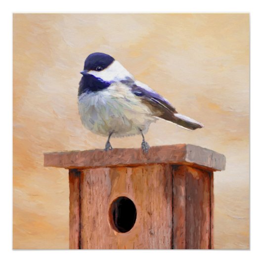Chickadeo auf Birdhouse Malerei Original Bird Art Poster (Vorderseite)