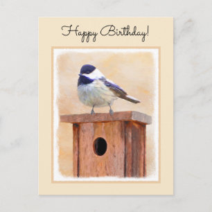 Chickadeo auf Birdhouse Malerei Original Bird Art Postkarte