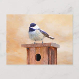 Chickadeo auf Birdhouse Malerei Original Bird Art Postkarte