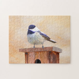 Chickadeo auf Birdhouse Malerei Original Bird Art Puzzle
