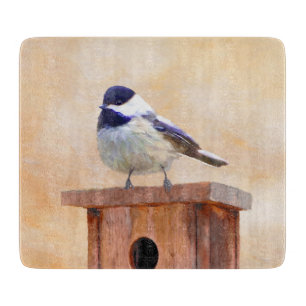 Chickadeo auf Birdhouse Malerei Original Bird Art Schneidebrett