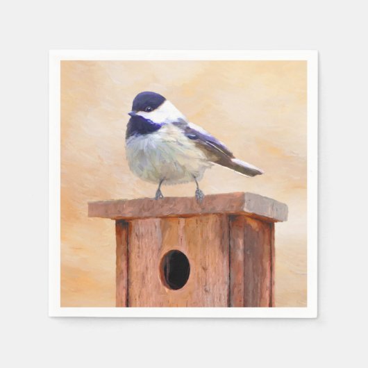 Chickadeo auf Birdhouse Malerei Original Bird Art Serviette (Vorderseite)