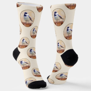 Chickadeo auf Birdhouse Malerei Original Bird Art Socken