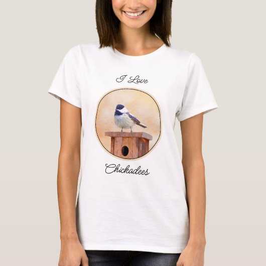 Chickadeo auf Birdhouse Malerei Original Bird Art T-Shirt (Vorderseite)