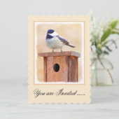 Chickadeo über Vogelmalerei Einladung (Stehend Vorderseite)