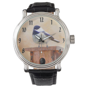 Chickadeon Feeder Painting - Original Bird Art Armbanduhr