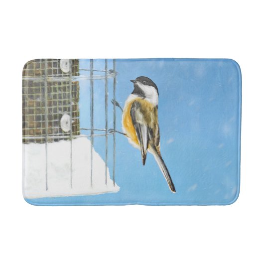 Chickadeon Feeder Painting - Original Bird Art Badematte (Vorderseite)