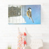 Chickadeon Feeder Painting - Original Bird Art Banner (Insitu)