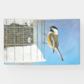 Chickadeon Feeder Painting - Original Bird Art Banner (Horizontal)