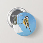 Chickadeon Feeder Painting - Original Bird Art Button (Vorne & Hinten)