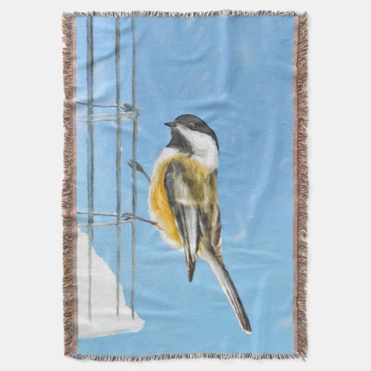 Chickadeon Feeder Painting - Original Bird Art Decke (Vorderseite Vertikal)