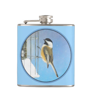 Chickadeon Feeder Painting - Original Bird Art Flachmann