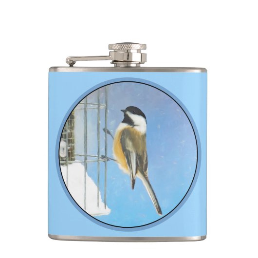 Chickadeon Feeder Painting - Original Bird Art Flachmann (Vorderseite)