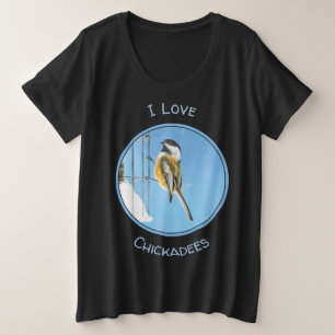 Chickadeon Feeder Painting - Original Bird Art Große Größe T-Shirt