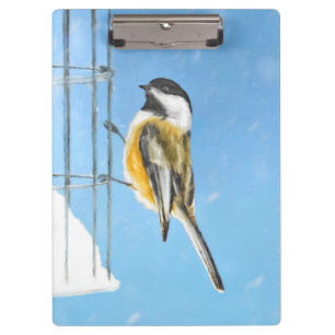Chickadeon Feeder Painting - Original Bird Art Klemmbrett