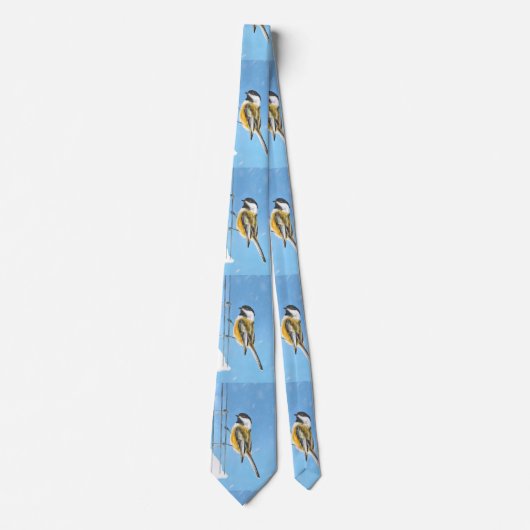 Chickadeon Feeder Painting - Original Bird Art Krawatte (Vorderseite)