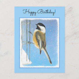 Chickadeon Feeder Painting - Original Bird Art Postkarte