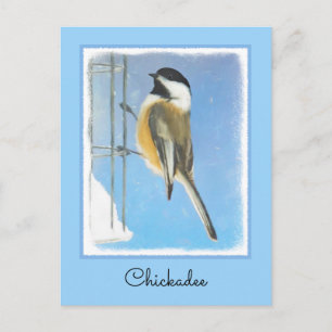 Chickadeon Feeder Painting - Original Bird Art Postkarte