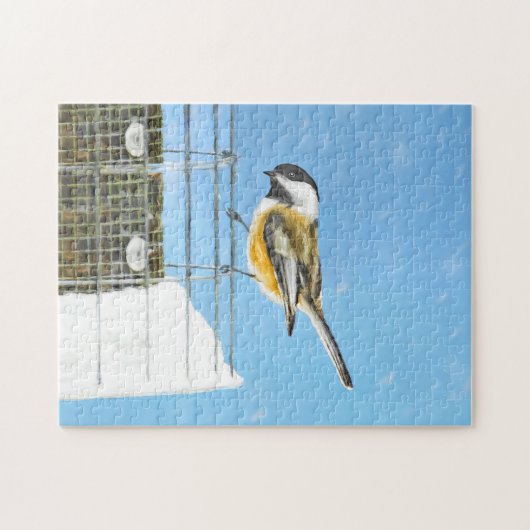 Chickadeon Feeder Painting - Original Bird Art Puzzle (Horizontal)